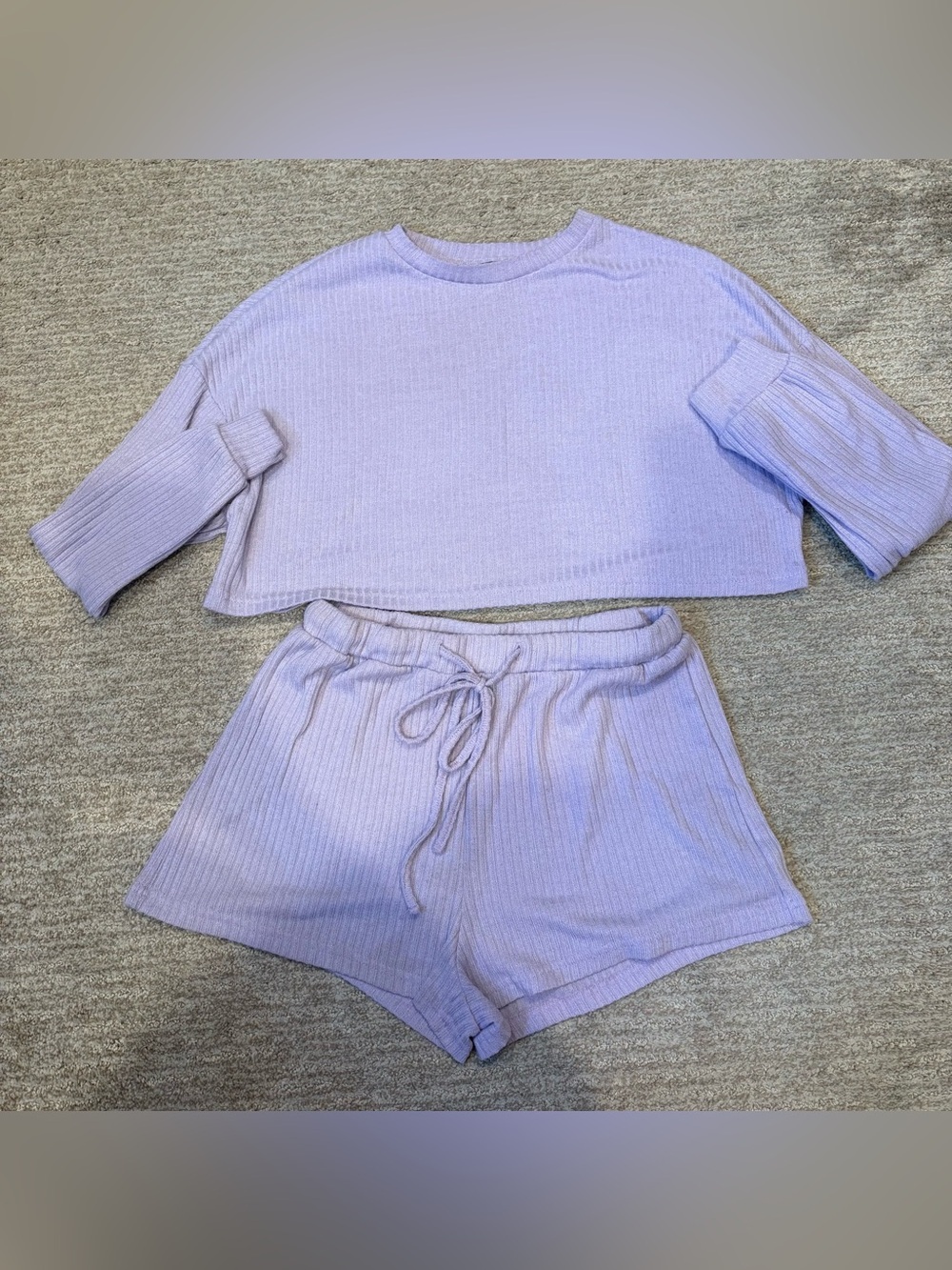 SHEIN Purple Short and Cropped Long Sleeve Lounge Set - Size Small